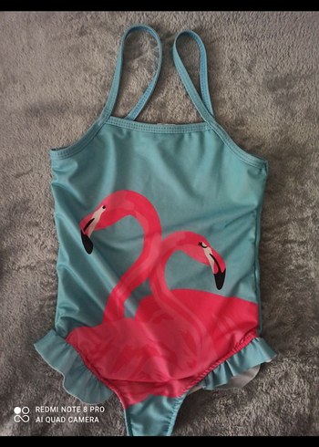 Turkuaz Flamingo Baskılı Kız Çocuk Mayo - Görsel 2