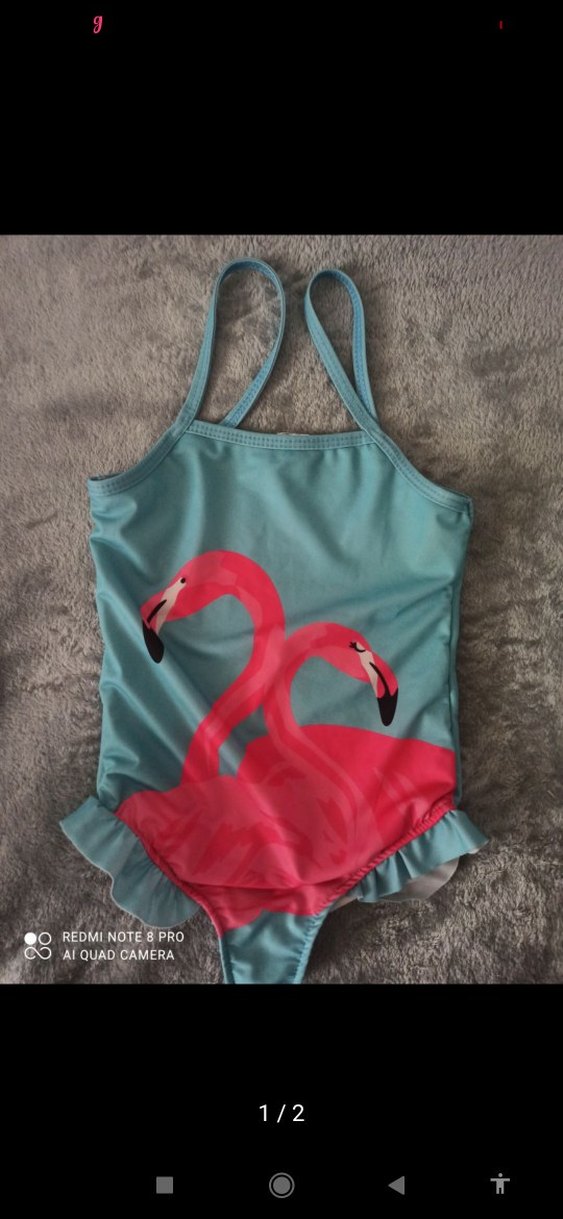 Turkuaz Flamingo Baskılı Kız Çocuk Mayo - Görsel 2