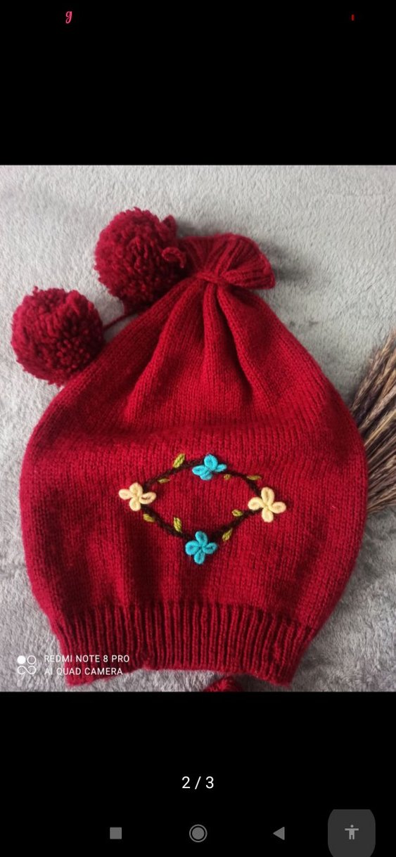 Nakışlı Kırmızı Bohem Çocuk Bere ve Etek - Görsel 2