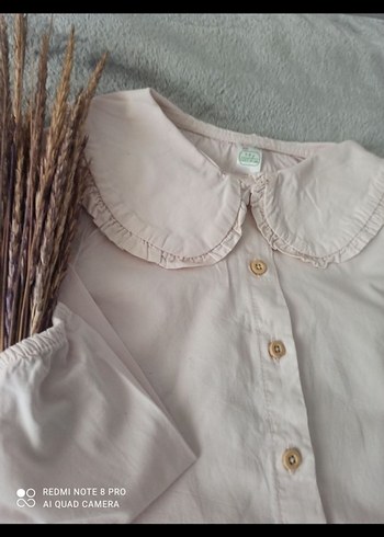 Kız Çocuk Bej Keten Düğmeli Gömlek - Görsel 4