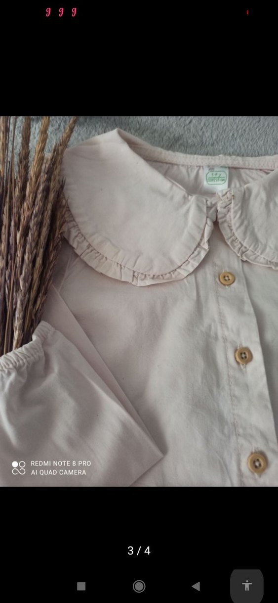 Kız Çocuk Bej Keten Düğmeli Gömlek - Görsel 3