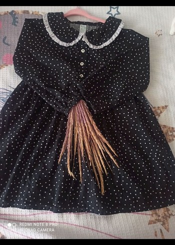 Düğmeli Bohem Siyah Kız Elbisesi - Görsel 2