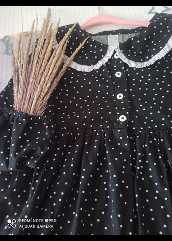 Düğmeli Bohem Siyah Kız Elbisesi - Görsel 4