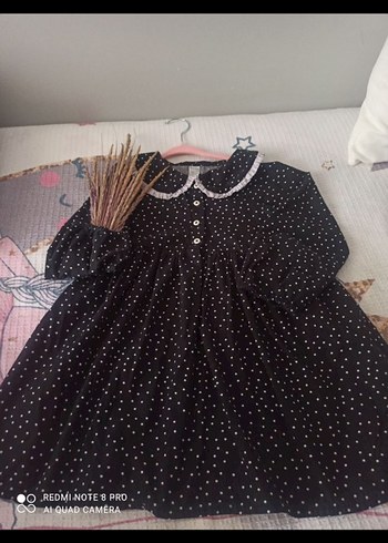 Düğmeli Bohem Siyah Kız Elbisesi - Görsel 3