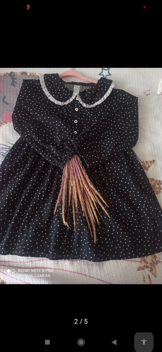 Düğmeli Bohem Siyah Kız Elbisesi - Görsel 2