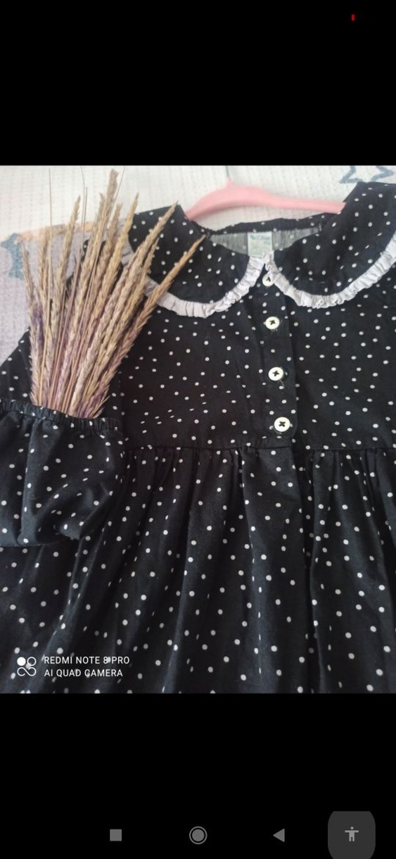 Düğmeli Bohem Siyah Kız Elbisesi - Görsel 4