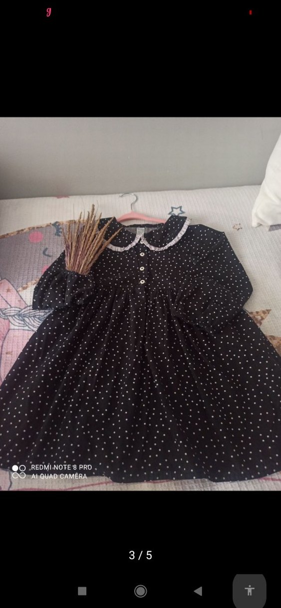 Düğmeli Bohem Siyah Kız Elbisesi - Görsel 3