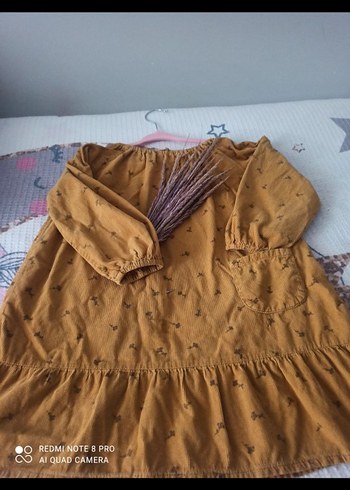 Kız Çocuk hardal Nakışlı Keten Elbise - Görsel 2