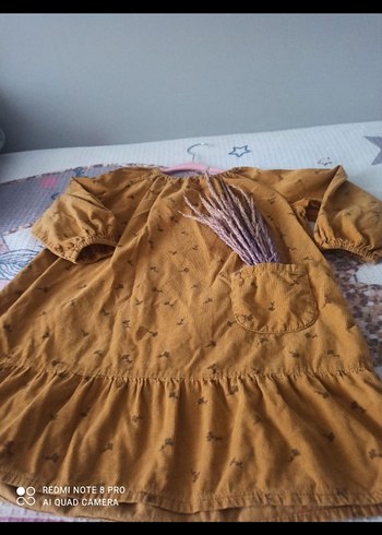 Kız Çocuk hardal Nakışlı Keten Elbise - Görsel 5