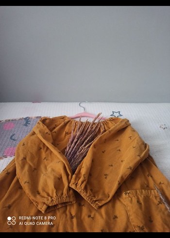 Kız Çocuk hardal Nakışlı Keten Elbise - Görsel 3