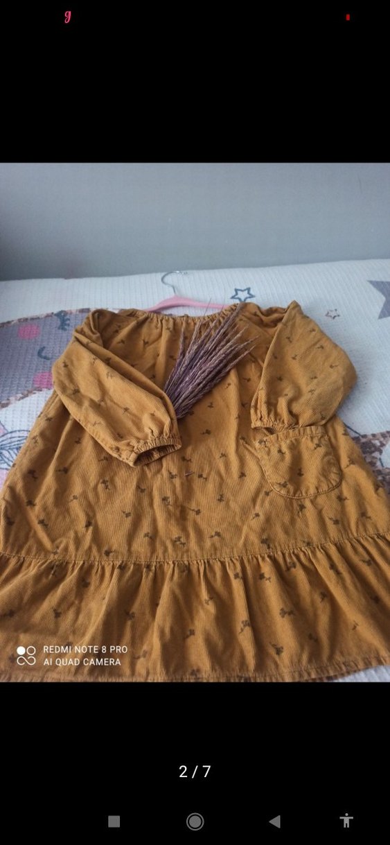 Kız Çocuk hardal Nakışlı Keten Elbise - Görsel 2