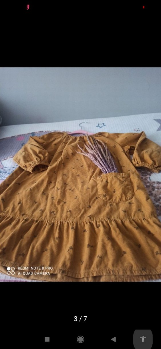 Kız Çocuk hardal Nakışlı Keten Elbise - Görsel 5