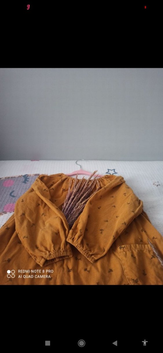 Kız Çocuk hardal Nakışlı Keten Elbise - Görsel 3