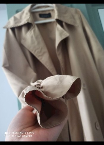 Bej Düğmeli Uzun Kadın Trençkot - Görsel 4