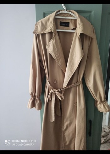 Bej Düğmeli Uzun Kadın Trençkot - Görsel 2