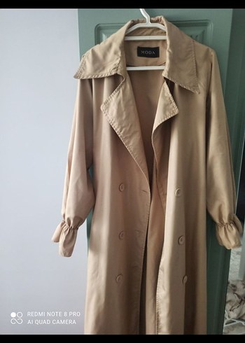 Bej Düğmeli Uzun Kadın Trençkot - Görsel 6