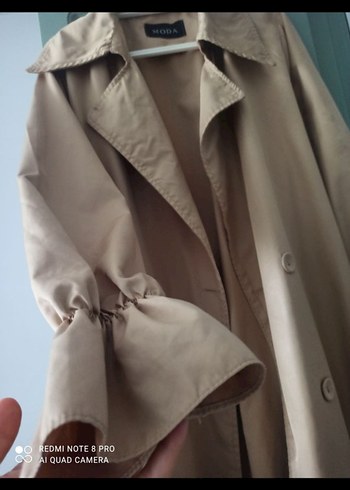 Bej Düğmeli Uzun Kadın Trençkot - Görsel 5