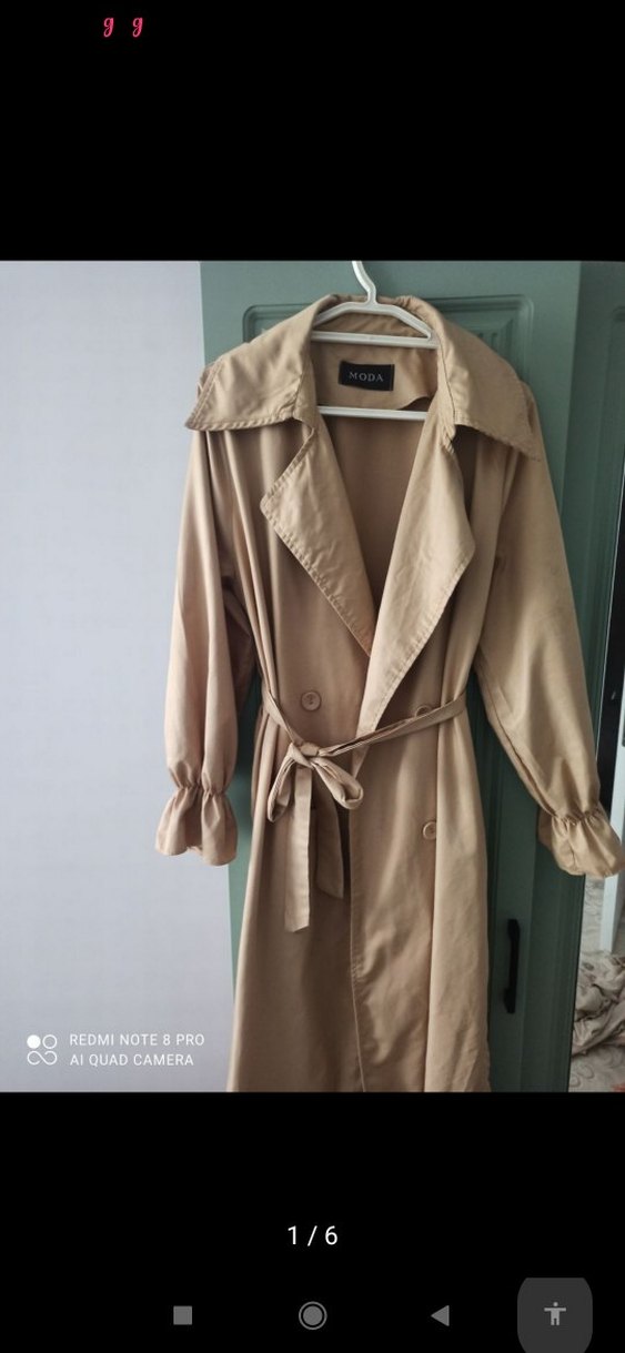 Bej Düğmeli Uzun Kadın Trençkot - Görsel 2
