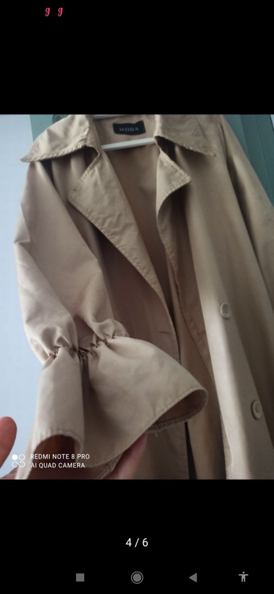 Bej Düğmeli Uzun Kadın Trençkot - Görsel 5