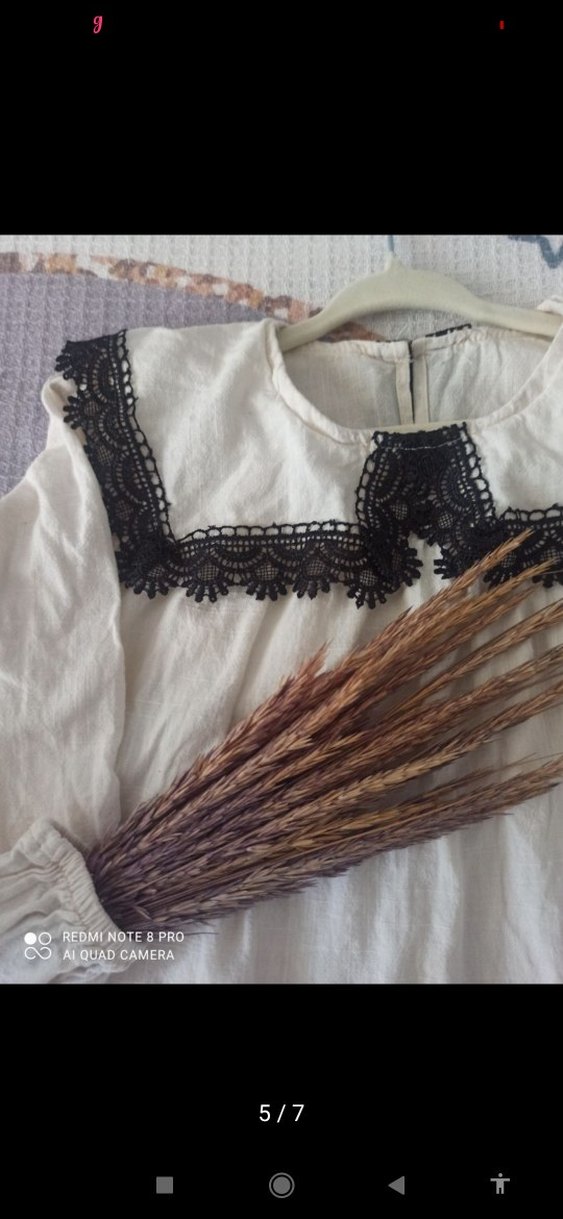 Kızlar için Bohem Nakışlı Keten Bluz - Görsel 3