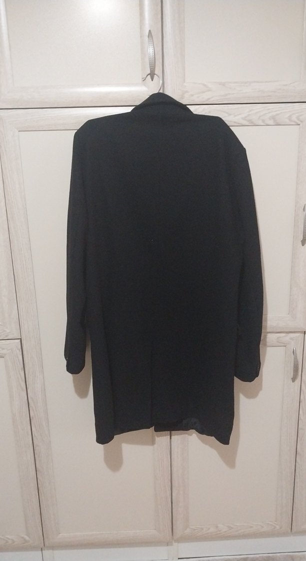 Düğmeli Siyah Erkek uzun Kaban - Görsel 2