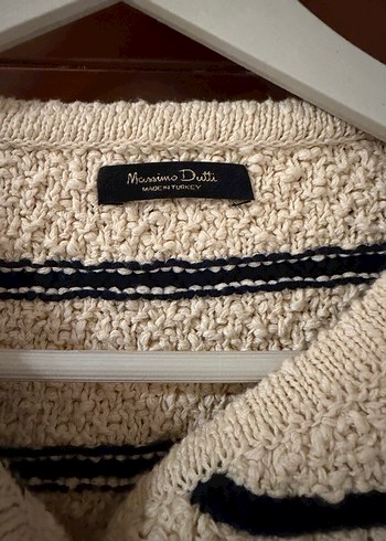 Massimo Bej Çizgili Düğmeli Kısa Kollu Hırka - Görsel 2