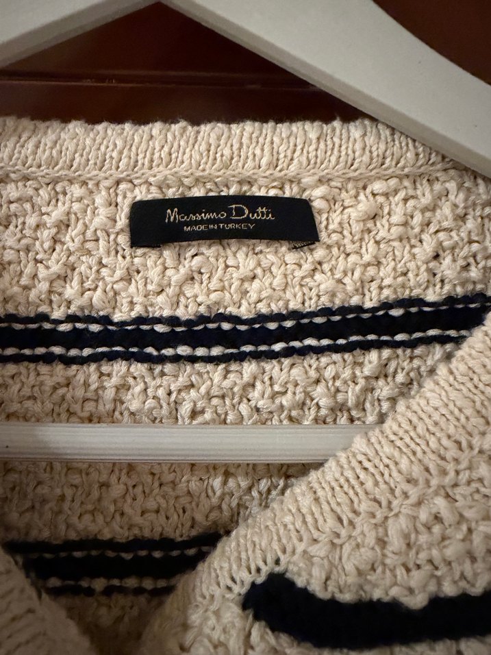 Massimo Bej Çizgili Düğmeli Kısa Kollu Hırka - Görsel 2