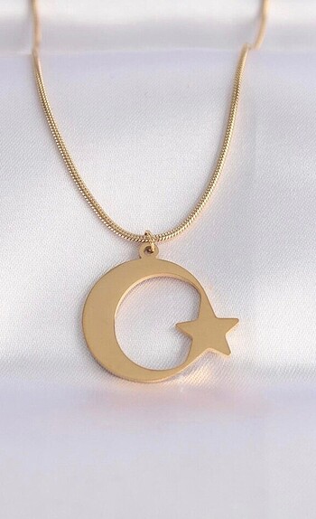 Çelik zincir gold renk Ay yıldız Unisex Kolye