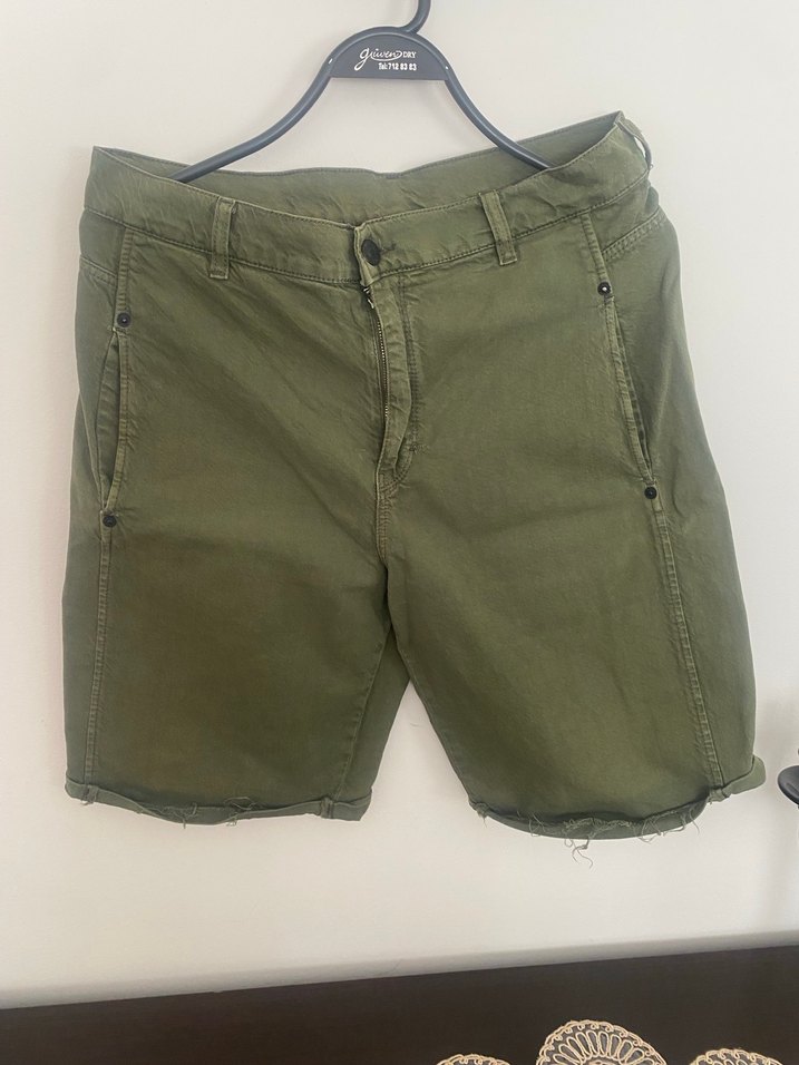 Kemerli Haki Erkek Keten Şort - Görsel 2