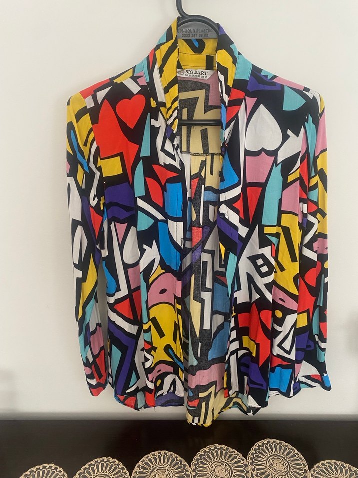 Uzun Kollu Renkli Desenli Kadın Gömlek - Görsel 2