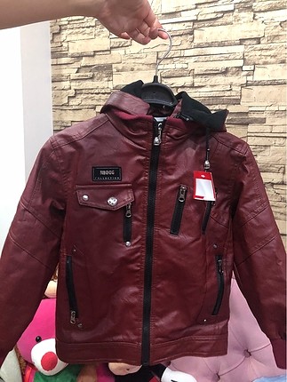 Deri erkek çocuk mont