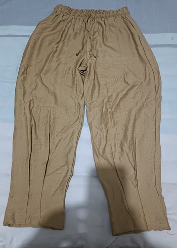 Bej Rahat Kesim Keten Kadın Pantolon - Görsel 6