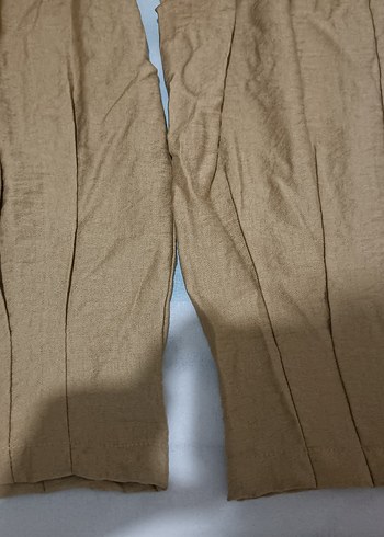 Bej Rahat Kesim Keten Kadın Pantolon - Görsel 7