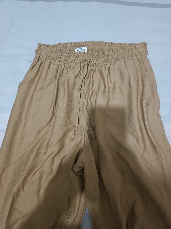 Bej Rahat Kesim Keten Kadın Pantolon - Görsel 5