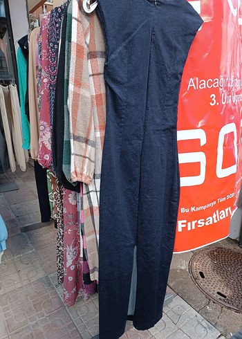 Kemer Detaylı Lacivert Kadın Uzun Kot Elbise - Görsel 2