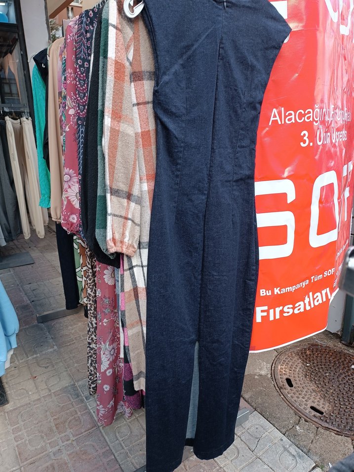 Kemer Detaylı Lacivert Kadın Uzun Kot Elbise - Görsel 2