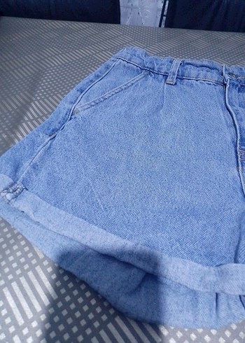 Gri Mavi Kadın Kot Şort Mini Rahat Kesim - Görsel 2