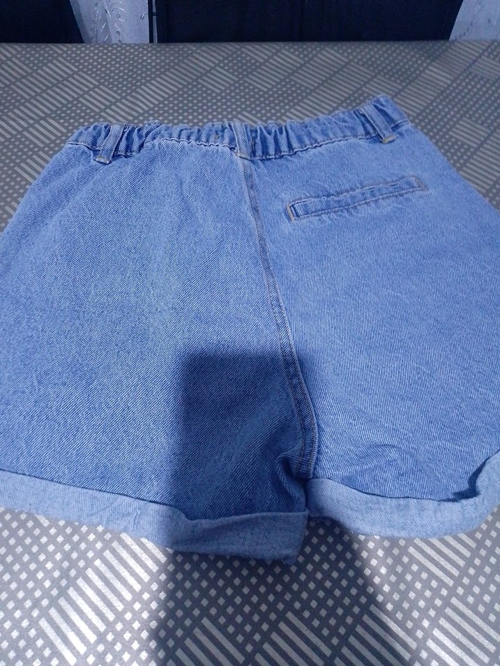 Gri Mavi Kadın Kot Şort Mini Rahat Kesim - Görsel 4