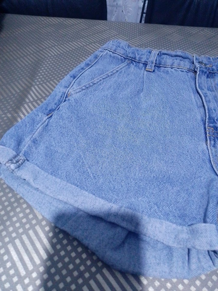 Gri Mavi Kadın Kot Şort Mini Rahat Kesim - Görsel 2