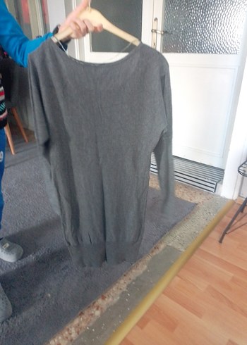 Gri Kadın Örgü Yün Uzun Kollu Kazak - Görsel 4