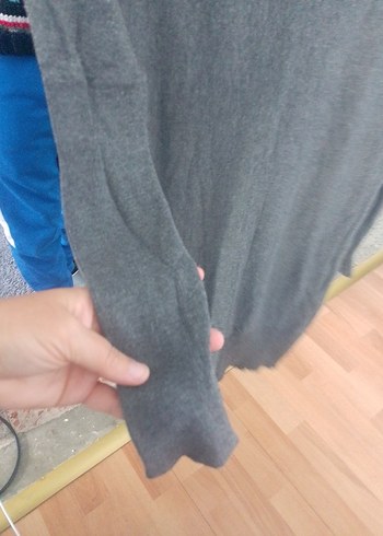 Gri Kadın Örgü Yün Uzun Kollu Kazak - Görsel 2