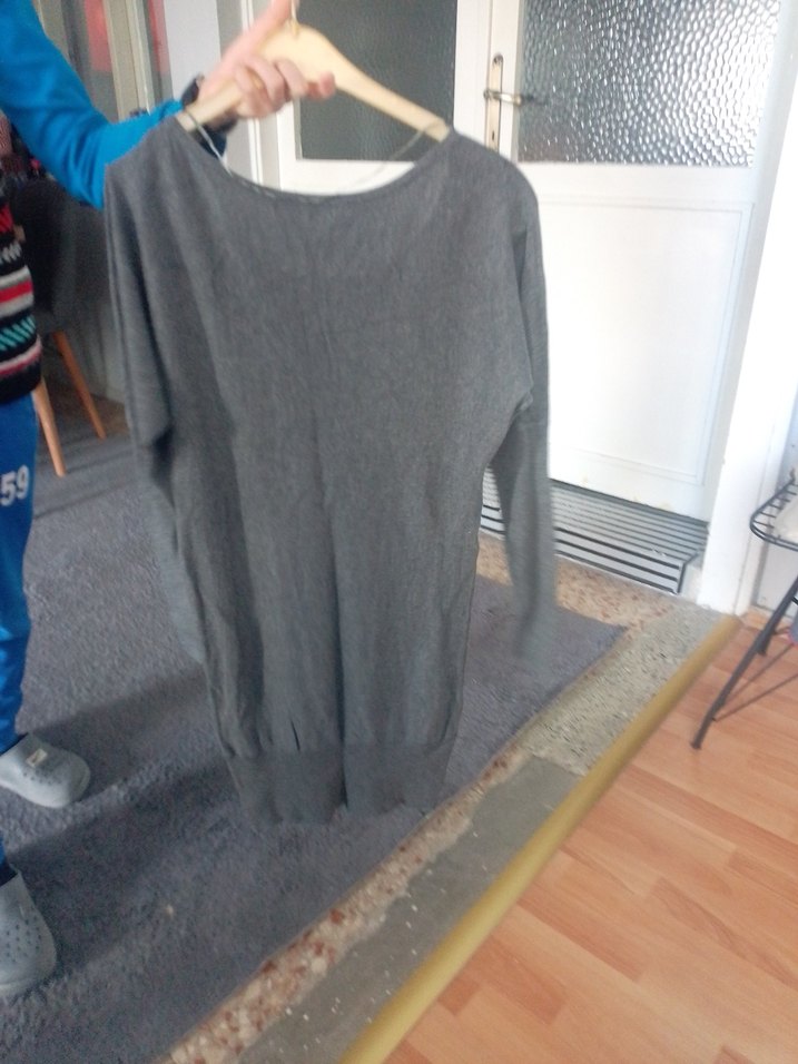 Gri Kadın Örgü Yün Uzun Kollu Kazak - Görsel 4