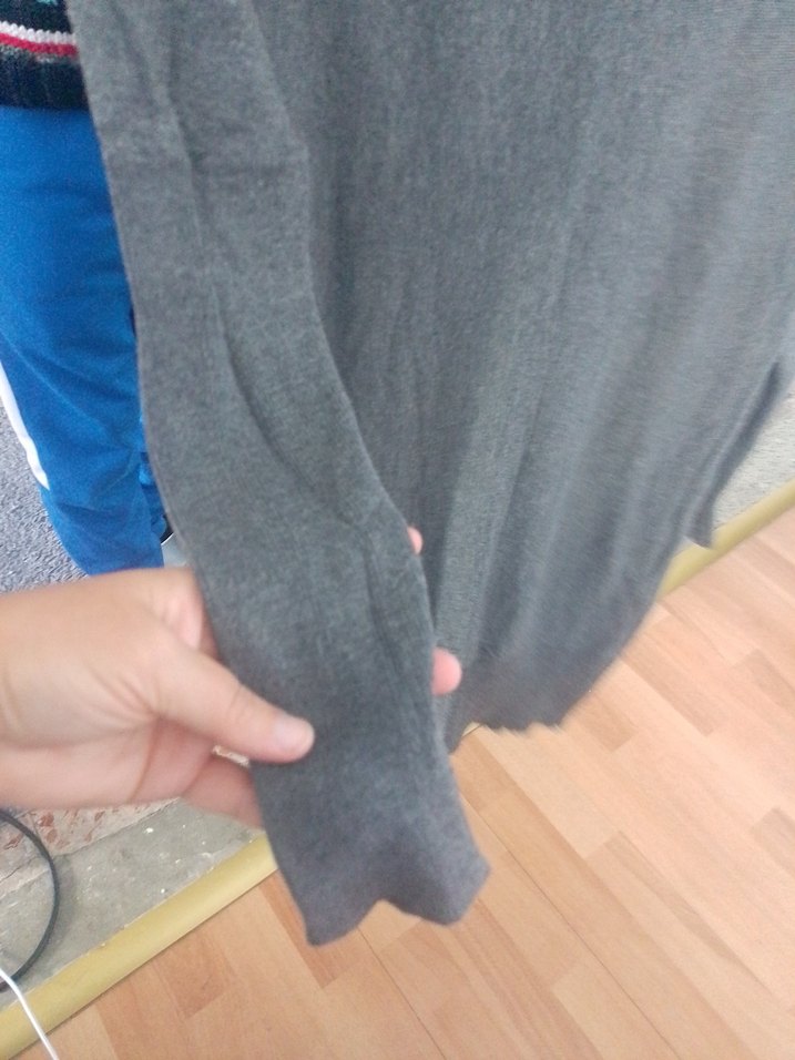 Gri Kadın Örgü Yün Uzun Kollu Kazak - Görsel 2