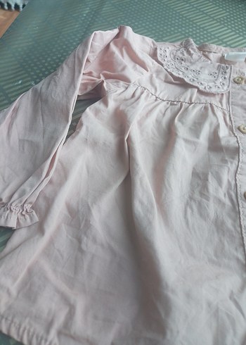 Kız Çocuk Pembe Düğmeli Keten Gömlek - Görsel 5