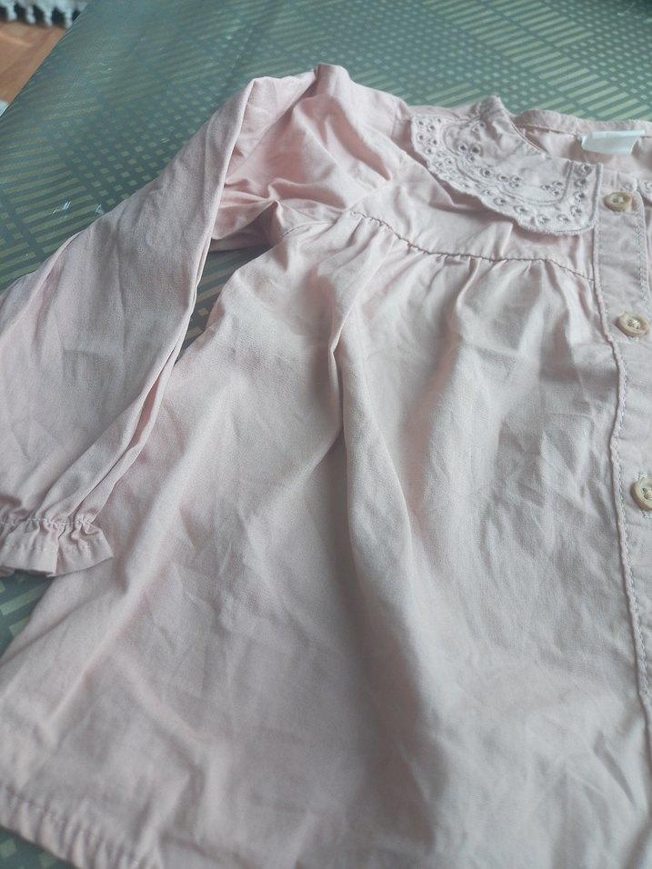 Kız Çocuk Pembe Düğmeli Keten Gömlek - Görsel 5
