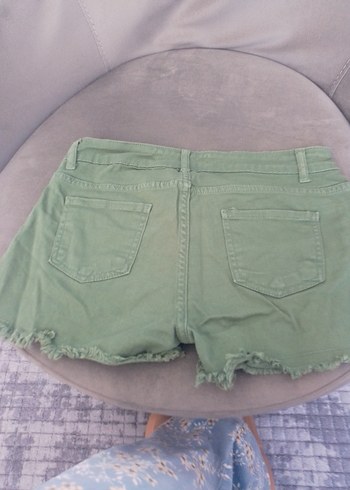 Düğmeli Loose Fit Yeşil Mini Denim Şort - Görsel 3