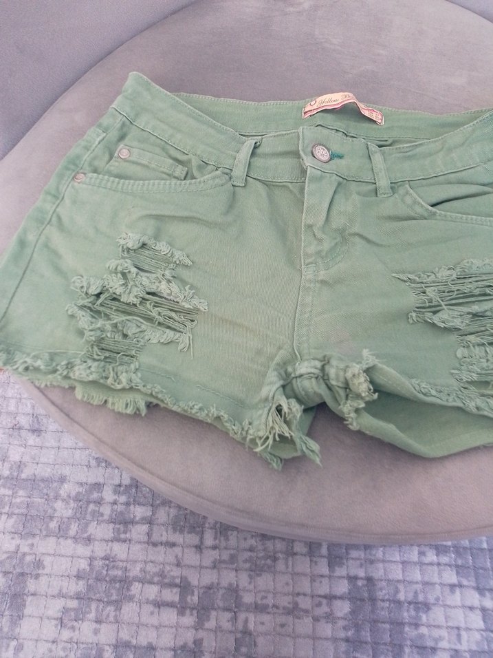 Düğmeli Loose Fit Yeşil Mini Denim Şort - Görsel 2