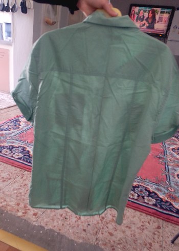 Yeşil Kısa Kollu Keten Gömlek - Görsel 4