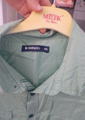 Yeşil Kısa Kollu Keten Gömlek - Görsel 3