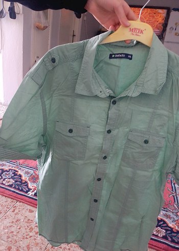 Yeşil Kısa Kollu Keten Gömlek - Görsel 2